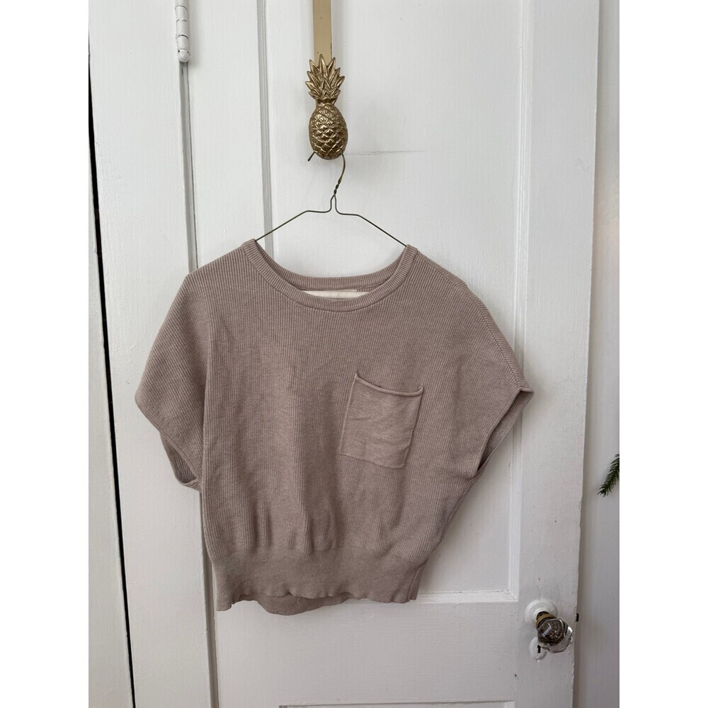 Marled Taupe Ribbed Short-Sleeve Sweater Top